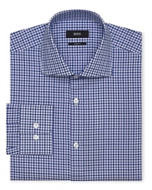 A modern rendering of classic Tattersall plaid, this contemporary fit dress shirt gives your work attire some added punch.