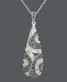 Add a touch of contrast in swirls of sparkle. Genevieve & Grace teardrop pendant features round-cut crystals and glittering marcasite in a sterling silver setting. Approximate length: 18 inches. Approximate drop: 2-1/8 inches.