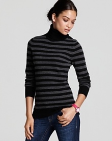 Bundle up with effortless chic in this C by Bloomingdale's striped sweater rendered in plush cashmere.