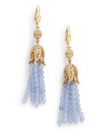 THE LOOKFeminine Metals collectionRhinestone ball and flower detailAquamarine-colored tassel accent14k goldplated settingLatch back closureTHE MEASUREMENTLength, about 3ORIGINImported