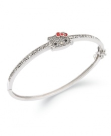 Sleek and stylish. Hello Kitty's sterling silver bangle is adorned with pave crystals and features a sparkling center for an added touch. Approximate diameter: 2-1/2 inches. Approximate size, Hello Kitty face: 1/2 inch.