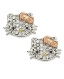 Best face forward. Hello Kitty's stud earrings are set in sterling silver with pave crystal accents providing a lustrous touch. Approximate drop: 1/3 inch.