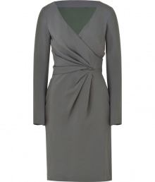 Elevate your office-ready look with this chic draped frock from Alberta Ferretti - V-neck, draped faux-wrap top, long sleeves, skirt with draped waistband - Fitted silhouette - Style with a slim trench and peep-toe heels