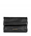 Elegant clutch from Jil Sander is simple but extraordinary - Black calfskin leather - Stylish bulbous shape - Features interior compartment - Magnetic closure buttons - Looks great with everything from jeans to cocktail dress