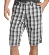 Revive your warm-weather wardrobe with the cool street styling of these plaid shorts from DKNY Jeans.