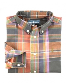 A button-down shirt in crisp woven cotton is perfectly preppy in bold plaid.