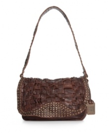 Tell me about it, stud. This gorgeous studded shoulder bag from Frye features a woven flap, signature charm at handle base, and eye-catching studding at flap border and strap.