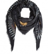 Unleash your wild side and elevate streamlined Downtown looks with London It-label Vassilisas fox mask print scarf - Super soft and lightweight, large square shape, frayed edges - Wear bandana style and pair with everything from jeans and leather jackets to fitted sheaths and blazers