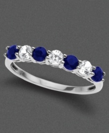 A dreamy ring that sparkles with intense color featuring round-cut white sapphire (3/8 ct. t.w.) and round-cut blue sapphire (5/8 ct. t.w.) set in 14k white gold.