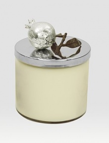 A soywax candle gently perfumes any room with a subtle scent inspired by the sweet, verdant fruitiness of pomegranate. Creamy musks and white woods form the base for a central blend of olive blossom, green muguet and white violet. The sweet top notes ring with green ivy, olive leaf and tamarind accents. From the Pomegranate CollectionSoywax candleGlass jar with metal lid5H X 3¾ diam.Made in USA