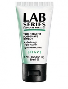 Triple Benefit Post Shave Remedy. Breakthrough gel treatment formula delivers three benefits in one: Helps to relieve and prevent ingrown hairs. Helps soothe and prevent irritation associated with razor bumps. Softens and refines beard hair after only 4 weeks of use, for easier, less frequent shaves. Helps delay the appearance of five o'clock shadow. Absorbs quickly, leaves skin soothed, refreshed and comfortable. 1.7 oz. 