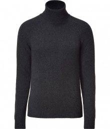 With its ultra luxurious cashmere and understated elegant shades of charcoal heather, Neil Barretts turtleneck pullover is a timeless classic must - Turtleneck, long sleeves, ribbed trim, slim fit - Pair with tailored trousers and lace-ups