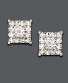 It's hip to be square. Prestige Unity's chic stud earrings feature a shapely design covered in round and princess-cut diamonds (1 ct. t.w.). Setting crafted in 14k white gold. Approximate diameter: 5/8 inch.