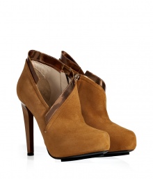 Finish your look on an alluring note with Burak Uyans camel suede ankle boots, detailed with tonal metallic leather trim for contemporary results guaranteed to make an impact - Almond toe, inside zip, patent leather squared-off heel, overlasted platform - Ankle height - Wear with everything from chunky knit pullovers and cropped trousers to tailored sheath dresses and evening clutches