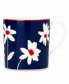 Modern-day flower power from designer kate spade. White petals encircle red against a deep blue background, infusing this bold mug with fun yet sophisticated style. A red rim coordinates with the center of each blossom.