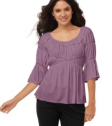 Figure-flattering and easy-to-wear this versatile top from Studio M is casual, but still work appropriate.