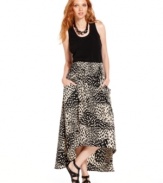 Get wild in DKNY Jeans' animal-print maxi skirt, featuring an asymmetrical hem for a flirty touch. Pair it with a black tank top and flat sandals for a no-fuss ensemble.