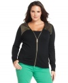 Add shine to your casual style with MICHAEL Michael Kors' studded plus size cardigan.