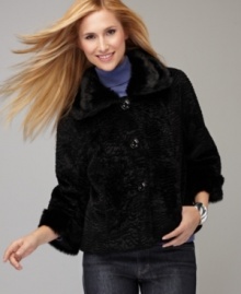 Fabulous faux fur – imitation Astrakhan with the most luxurious texture – sets this Style&co. coat apart from the rest!