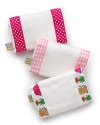 A perfect baby gift! A set of three burpcloths in adorable girl tailored patterns.