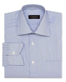 An elegant essential from Canali, this handsome contemporary fit dress shirt creates a crisp silhouette and comfortable drape.