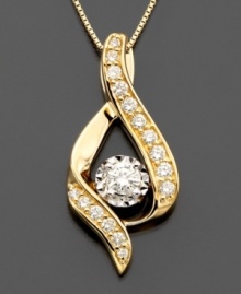 A ribbon of 14k gold encapsulates this dazzling diamond necklace with (3/8 ct. t.w.) with round-cut diamond accents throughout the drop pendant. Chain measures approximately 18 inches; drop measures approximately 1 inch.