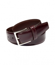 Stylish belt in red-brown leather - In a trendy, slightly glossy look - Classic, medium wide shape, with a square buckle in silver metal - The perfect accessory, goes with virtually all pants - Wear with dress pants, jeans, corduroys, chinos - Always works, a basic with lasting appeal