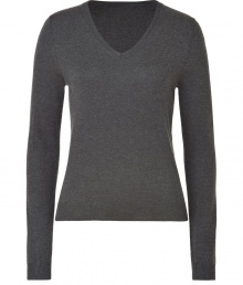 Stylish, understated essentials are the key to a perennially chic wardrobe, and Jil Sander Navys grey pullover is a smart choice this season - Crafted from a super-soft, lightweight silk and cashmere blend - Slim cut fits close to the body - V-neck and long sleeves - An everyday indispensable that works 24/7 - Pair with jeans and loafers, a pencil skirt and pumps, or leather pants and ankle booties