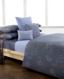 Reminiscent of the intense hues of nightfall, shades of lavender and blue meld in this Kent duvet cover set from Calvin Klein, featuring a textural leaf design for a look of modern beauty. Hidden button closure.