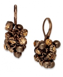 Stylish stones are clustered together in these earrings from Charter Club. Crafted from gold-tone mixed metal, the drop earrings feature glass accents in dark tones for added luster. Approximate drop: 1-1/4 inches.