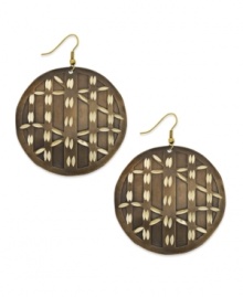 Folksy style made chic! The basket weave pattern on these brown tone Style&co. disc drop earrings make them a stylish must-have for your collection. Crafted in antiqued gold tone mixed metal. Approximate drop: 2 inch.