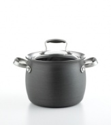 Curing what ails you in the kitchen, this pot is a sensible choice for serious gourmets. The beautiful bell-shaped body, made of durable hard-anodized stainless steel, heats quickly and cooks perfectly for extraordinary results. Limited lifetime warranty.