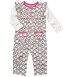 Dress her in frilly floral for a fun day with this faux-layered coverall from Carter's.