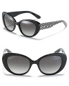 Channel sixties starlets with cat eye sunnies from kate spade new york. Geometric print stems enhance the vintage vibe.