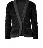 Add edgy-cool style to your look with this luxe fringed cardigan from Veronique Leroy - V-neck, long sleeves, front fringe detail, small front patch pockets - Style with leather leggings, an asymmetrical hem top, and platform pumps