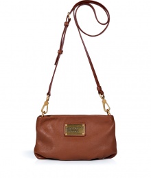 Add a timeless finish to your look with Marc by Marc Jacobs textured leather shoulder bag, detailed with gold-toned hardware for a lady-chic finish - Top zip, gold-toned logo plaque, belted removable shoulder strap, logo lining, inside back wall slot pocket - Perfect for shopping trips or running quick errands