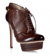 Luxe ankle boots in supple chocolate leather - Part Oxford lace up, part platform pump, all glam! - Rounded cap toe and side zip - Elegant leather banding beneath sole and at backstay - 5.5 pencil heel and 1.2 stacked platform - A sexy, on-trend shoe guaranteed to turn heads - Pair with skinny pants, pencil skirts and mini dresses