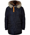 Stay warm in style with this down parka from Parajumpers - Fur lined hood with clasp closure, concealed front zip closure, long sleeves with logo at shoulder, patch and slit pockets, side zips at hem, quilted, water resistant lining - Wear with jeans, a cashmere pullover, and shearling lined boots