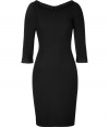 Demure with a daring silhouette, this LWren Scott sheath makes an elegant statement - Bateau neck with small spread collar, three-quarter sleeves with lace trim, pencil shape, back slip with button detail, concealed back zip closure - Style with back-seam stockings, sky-high platforms, and a statement clutch