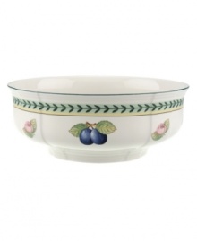 French Garden serving pieces complement-and complete-the mix-and-match dinnerware and dishes from Villeroy & Boch. In Fleurence, with a pale yellow center and summer fruits around the rim.