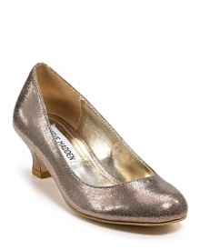 The season's ladylike essential, these Steve Madden pumps boast a distressed metallic upper and a diminutive kitten heel.