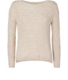 Light as a feather this wool-blend sweater features the soft touch of alpaca fiber - Features a boatneck, long sleeves, short hem with back slightly longer - Decorative, delicate knit design - Feminine look with jeans and flats, or with a pencil skirt and silk scarf