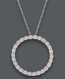 Subtly shimmering and eternally stylish! This exquisite pendant features a classic open-cut circle decorated by sparkling, round-cut diamonds (1 ct. t.w.). Setting and chain crafted in 14k white gold. Approximate length: 18 inches. Approximate drop: 1 inch.