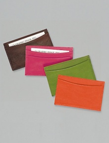 Crafted of hand-stained Italian leather, it's ideal for business cards, credit cards, IDs and more. About 3 X 4 Made in USA