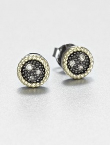 From the Pebble Collection. Blackened sterling silver and 18k gold creates a high-contrast design with glittering grey diamonds. Grey diamonds, .06 tcw18k goldBlackened sterling silverPost backImported 