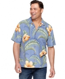 Get that laid-back breezy look -- this big and tall silk shirt from Tommy Bahama is one to grow on.