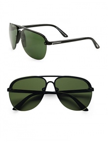 EXCLUSIVELY AT SAKS. Semi-rimless aviators crafted in lightweight acetate. Available in black with green lenses.AcetateSide temple detail100% UV ProtectionMade in Italy