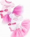 Show off her girlie-girl side in this sweet set from Cutie Pie Baby. The bodysuit comes with a tutu that can be easily removed and a matching headband to top off the little performer's outfit.