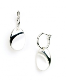 Polished and precise -- these shapely drop earrings by Nine West will add style for ages. Crafted in silver tone mixed metal, a hoop design highlights a matching oval-shaped charm. Approximate drop: 1 inch.