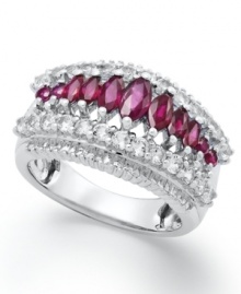 Shades of crimson. This beautiful sterling silver ring features marquise-cut rubies (1-3/8 ct. t.w.) and round-cut white sapphires (1-1/3 ct. t.w.) in a unique graduated design. Size 7.